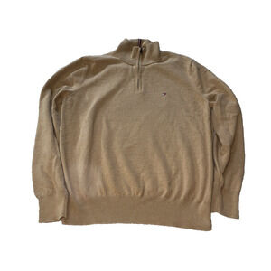 Tommy Hilfiger Men's Large Brown Tan 1/4 Zip Long Sleeve Pullover